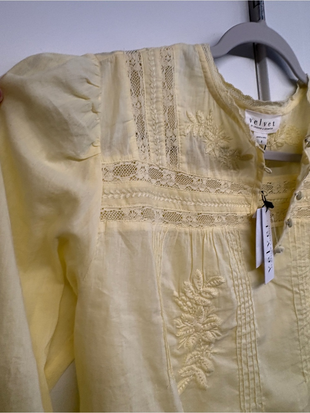 Velvet by Graham & Spencer Embroidered Byrdie Blouse in Butter Yellow - Picture 1 of 12